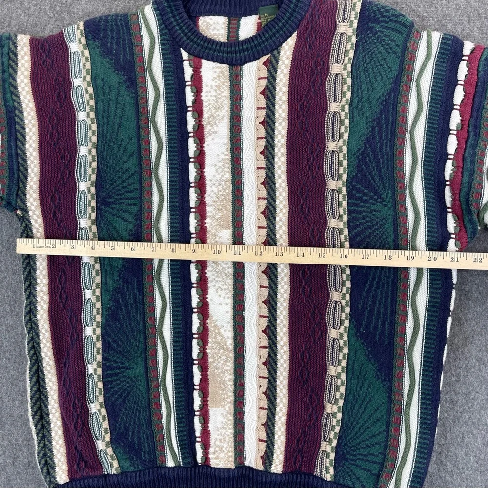 Vtg Cotton Traders 3D Knit Sweater Mens Medium Chunky Cable Coogi Style Cosby